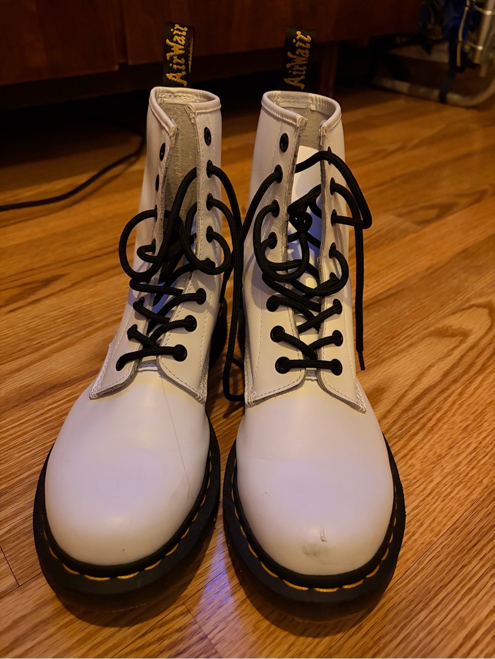 Dr. Martens White Combat Boots with Black Laces